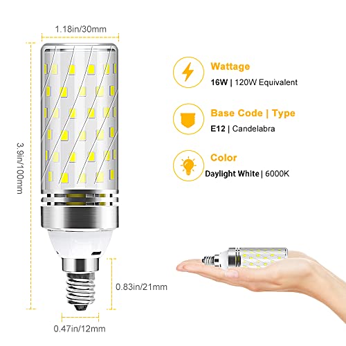 YGS-Tech E12 LED Bulb, 6000K Daylight White Light Bulbs, 16W 1500LM Led Corn Bulb, 120W Incandescent Bulb Equivalent, Non-Dimmable LED Corn Light for Office Home Lighting (8 Pack)