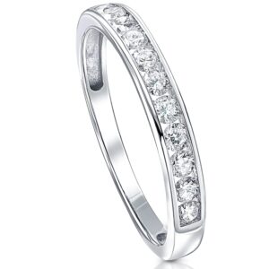 Pompeii3 10k White Gold 1/2 Ct T.W. Channel Set Diamond Round-Cut Wedding Ring Women's Anniversary Stacable High Polished Band