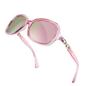 FEISEDY Vintage Womens Polarized Sunglasses UV400 Wrap Around Fashion Shades B2526 (Pink Mirrored, 56)