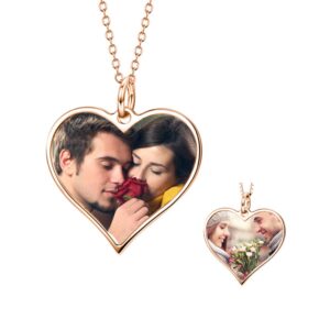 lonago personalized heart picture necklace custom two photo heart shape pendant necklace for women