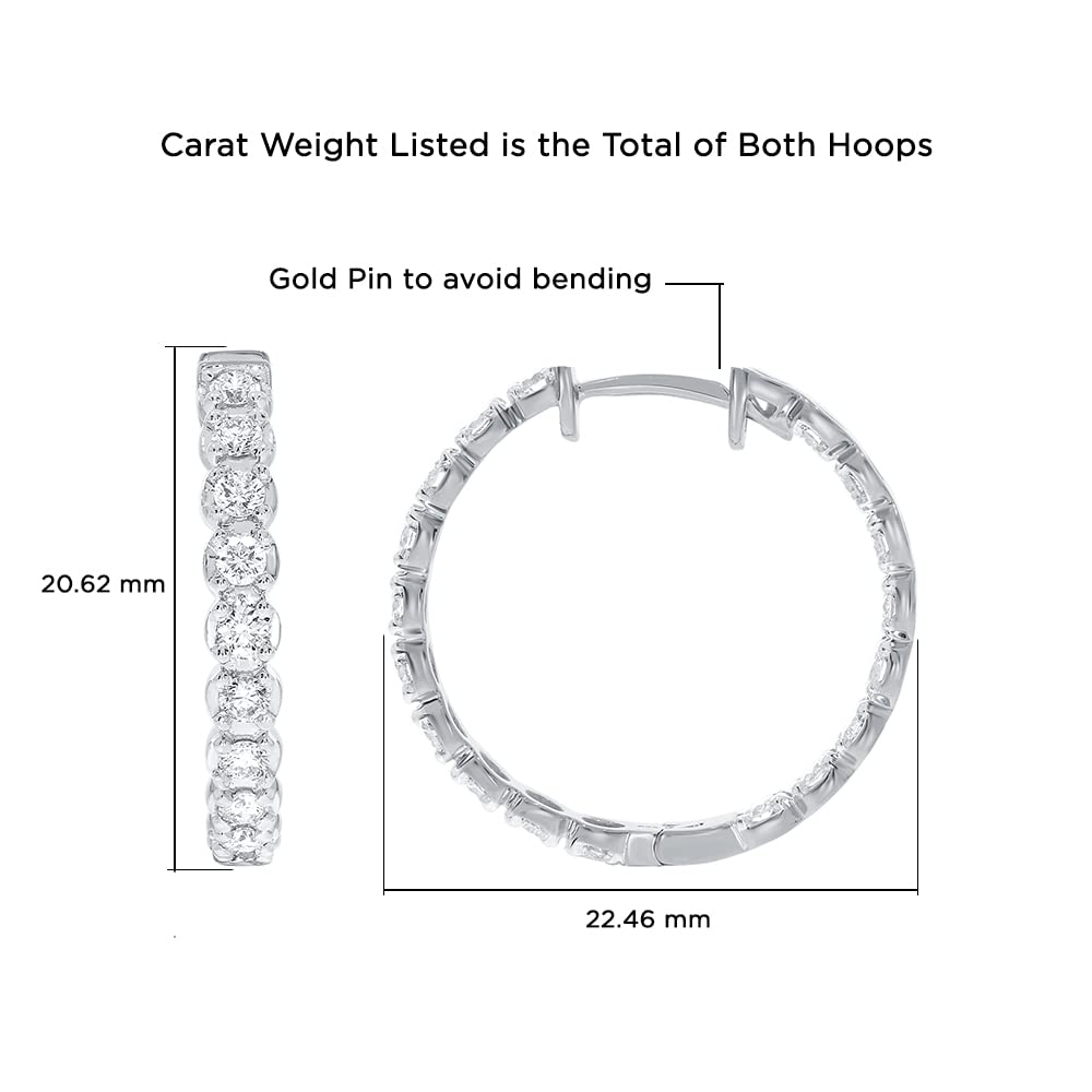 La Joya Inside Out Diamond Earring for Women | 1 CT TW Pure Sterling Silver with Plating of White Gold Diamond Hoop Earrings for Women | Sparkling GH VS/SI Diamond Hoops