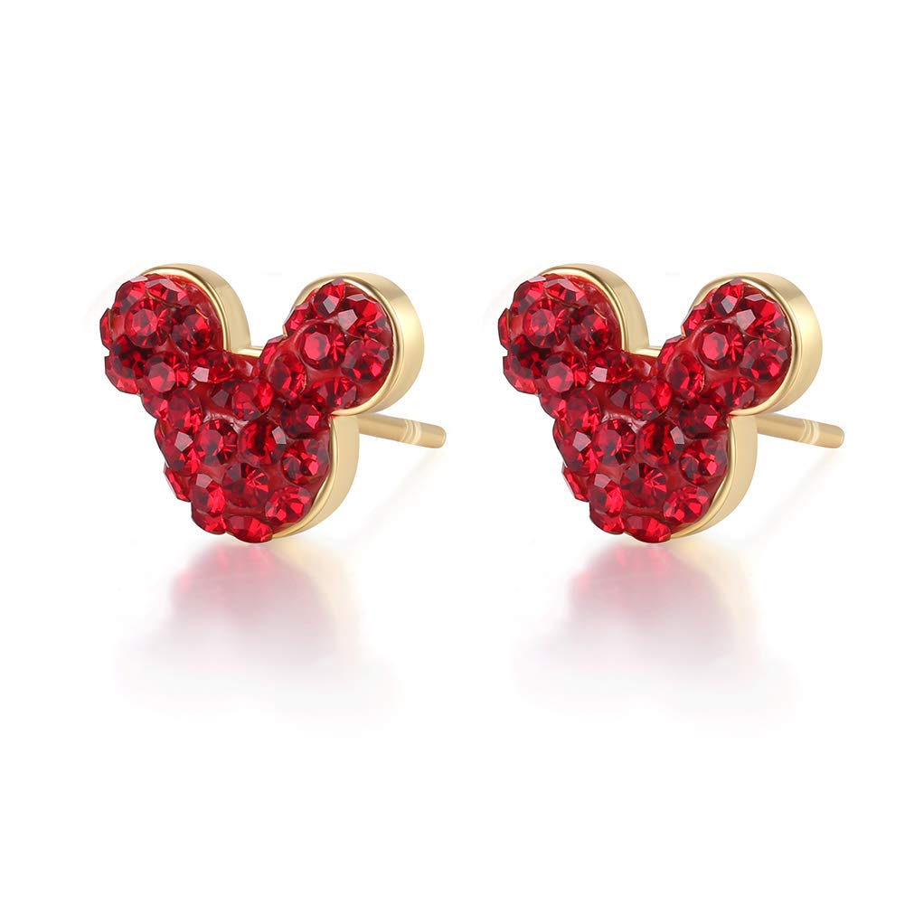 Deelan Fashion Mickey Mouse Stud Earrings For Women Red Lucky Crystal Jewelry Festival Gift Earring (Style 1)