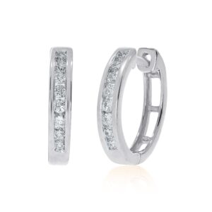 La Joya 1/2 CT TW Lab Made Huggie Hoop Diamond Earrings For Women | Real Sterling Silver White Gold Plated Diamond Huggies Earrings For Women