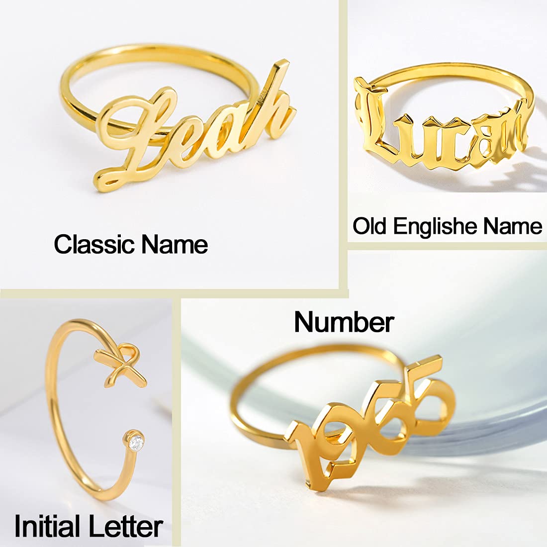 EVER2000 Personalized Name Rings for Women Sterling Silver Custom Name Rings Personalized with Name Customize Finger Ring for Engagement Wedding Christmas Gift (Names Ring-2-Gold)