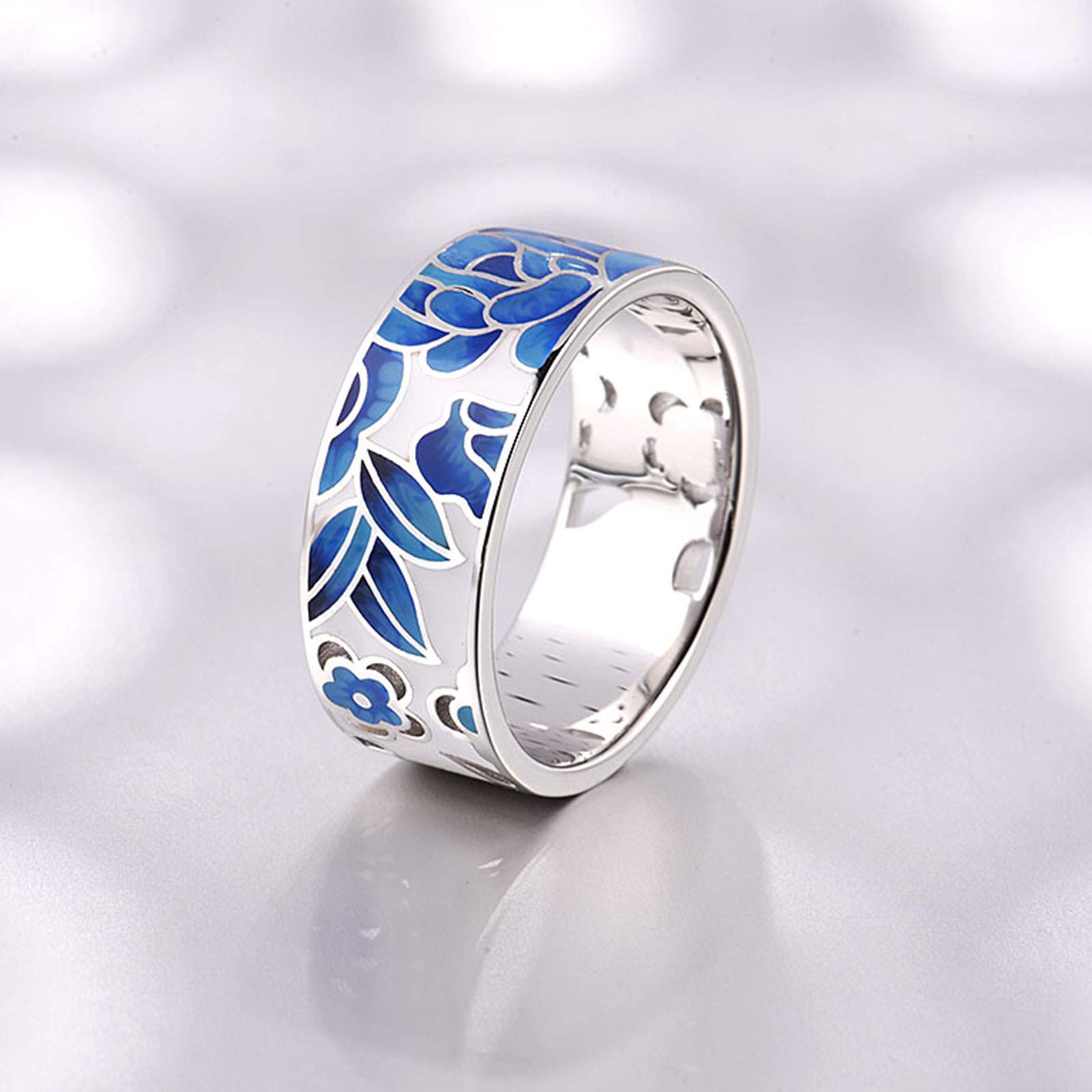 Santuzza Lotus Ring 925 Sterling Silver Enamel Flower Pattern Ring for Women (6)