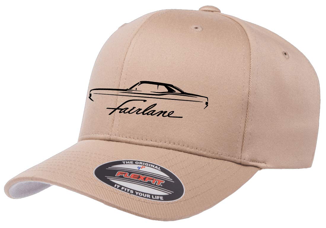 1968 1969 Ford Fairlane Hardtop Outline Design Flexfit 6277 Athletic Baseball Fitted Hat Cap Khaki L/XL