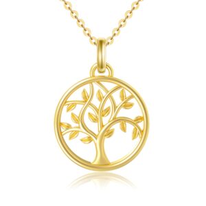 yafeeso solid 14k gold tree of life necklace family tree pendant necklace mothers day necklace jewelry anniversary birthday gifts for her, 16+2 inch