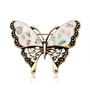 Butterfly Brooch pins Women Enamel Insect Pin Lapel Pin Safety Pin (White)