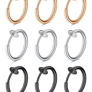 D.Bella Fake Nose Rings Hoop Clip on Spring Fake Hoop Earring Stainless Steel Retractable Faux Helix Cartilage Ear Lobe Conch Earrings Fake Nose Lip Ear Piercing Jewelry for Women Men