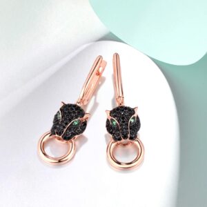 Santuzza Panther Earrings 925 Sterling Silver Leopard Earring Black Spinel 14K Rose Gold Plating Jaguar Jewelry