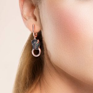 Santuzza Panther Earrings 925 Sterling Silver Leopard Earring Black Spinel 14K Rose Gold Plating Jaguar Jewelry