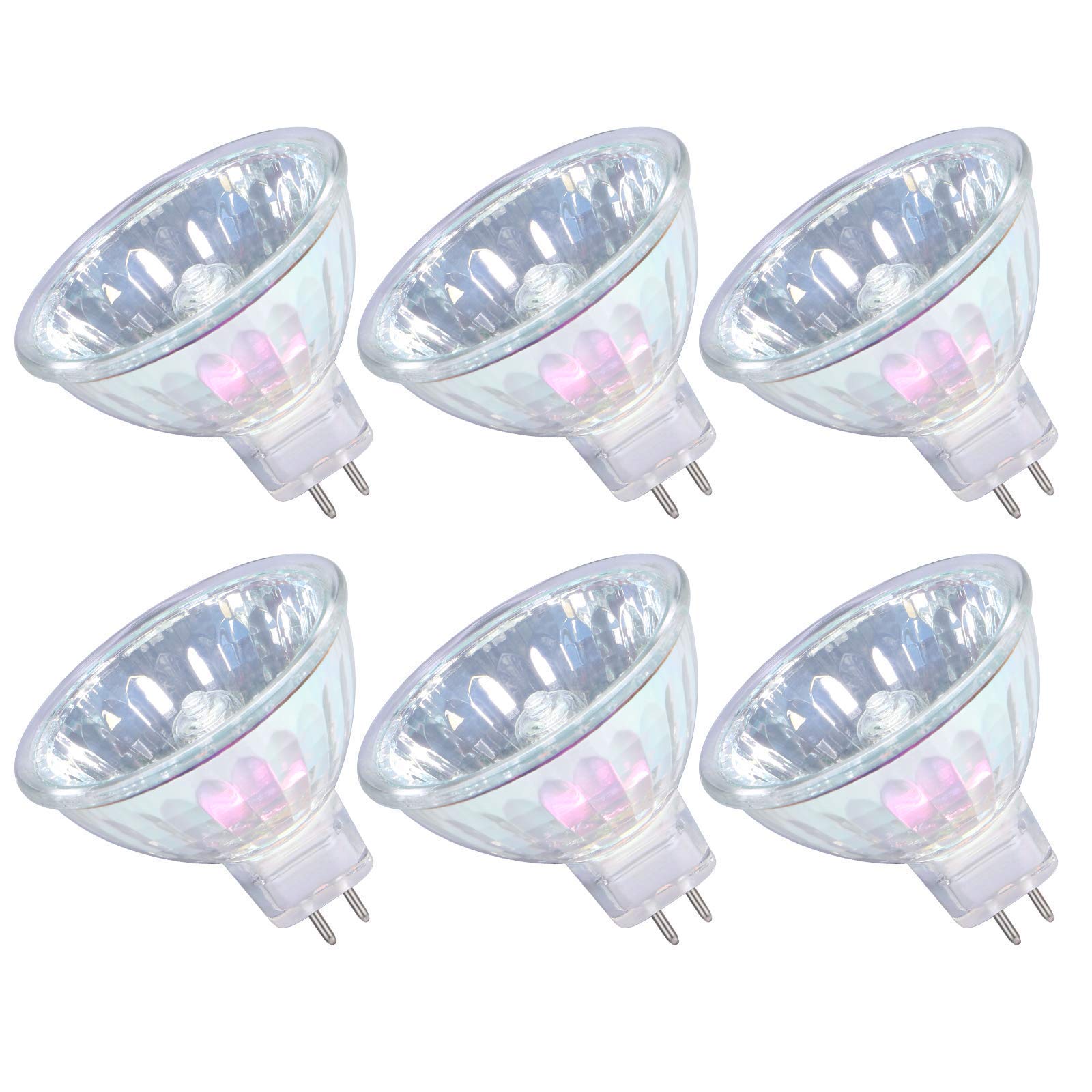 MR16 Halogen Bulbs 50W 12V GU5.3 Spotlight 2 Pin Base 36°Beam Angle Warm White Dimmable Bin-Pin Base Track Light Bulbs MR16 Bulbs with Clear Glass Cover 6 Pack