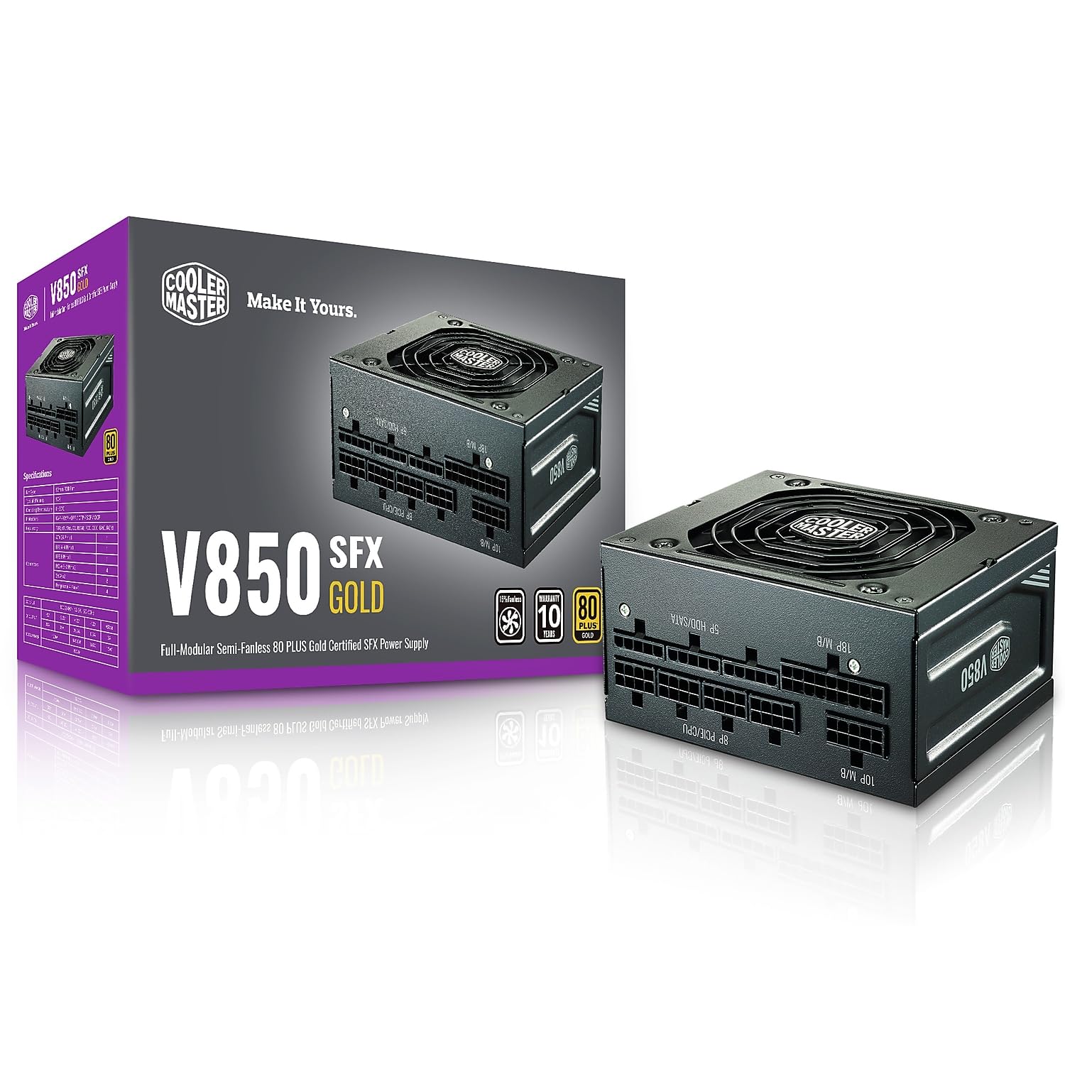 Cooler Master V850 SFX Gold Full Modular, 850W, 80+ Gold Efficiency, ATX Bracket Included, Quiet FDB Fan, SFX Form Factor, 10 Year Warranty