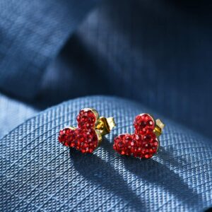 Deelan Fashion Mickey Mouse Stud Earrings For Women Red Lucky Crystal Jewelry Festival Gift Earring (Style 1)