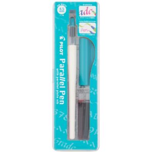 pilot parallel pen premium caligraphy pen set, 4.5mm nib, white barrel with teal accents (14682)