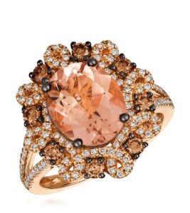 levian ring peach morganite chocolate and vanilla diamond 3.21 cttw 14k rose gold size 7 new