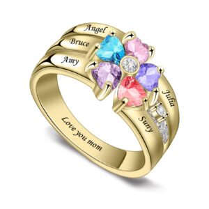 bauma auto personalized sterling silver mothers rings with 5 simulated birthstones rings for mom mothers days rings family name rings for 5 mother's christmas rings for mom friendship rings (gold)