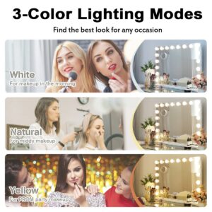 MISAVANITY Hollywood Vanity Mirror with Lights and Speaker, Hollywood Lighted Makeup Mirror with 18pcs Dimmable Bulbs, USB Charging and 3 Color Lighting Modes for Dressing Room Bedroom