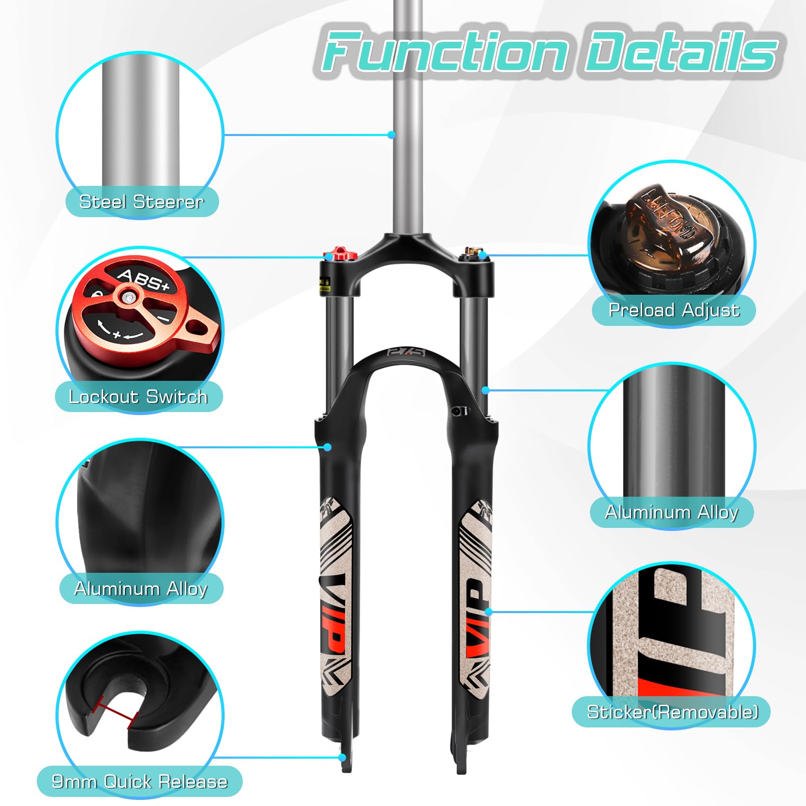 BUCKLOS 26/27.5/29 MTB Suspension Fork Travel 100mm, 28.6mm Straight Tube QR 9mm Crown Lockout Aluminum Alloy XC Mountain Bike Front Forks