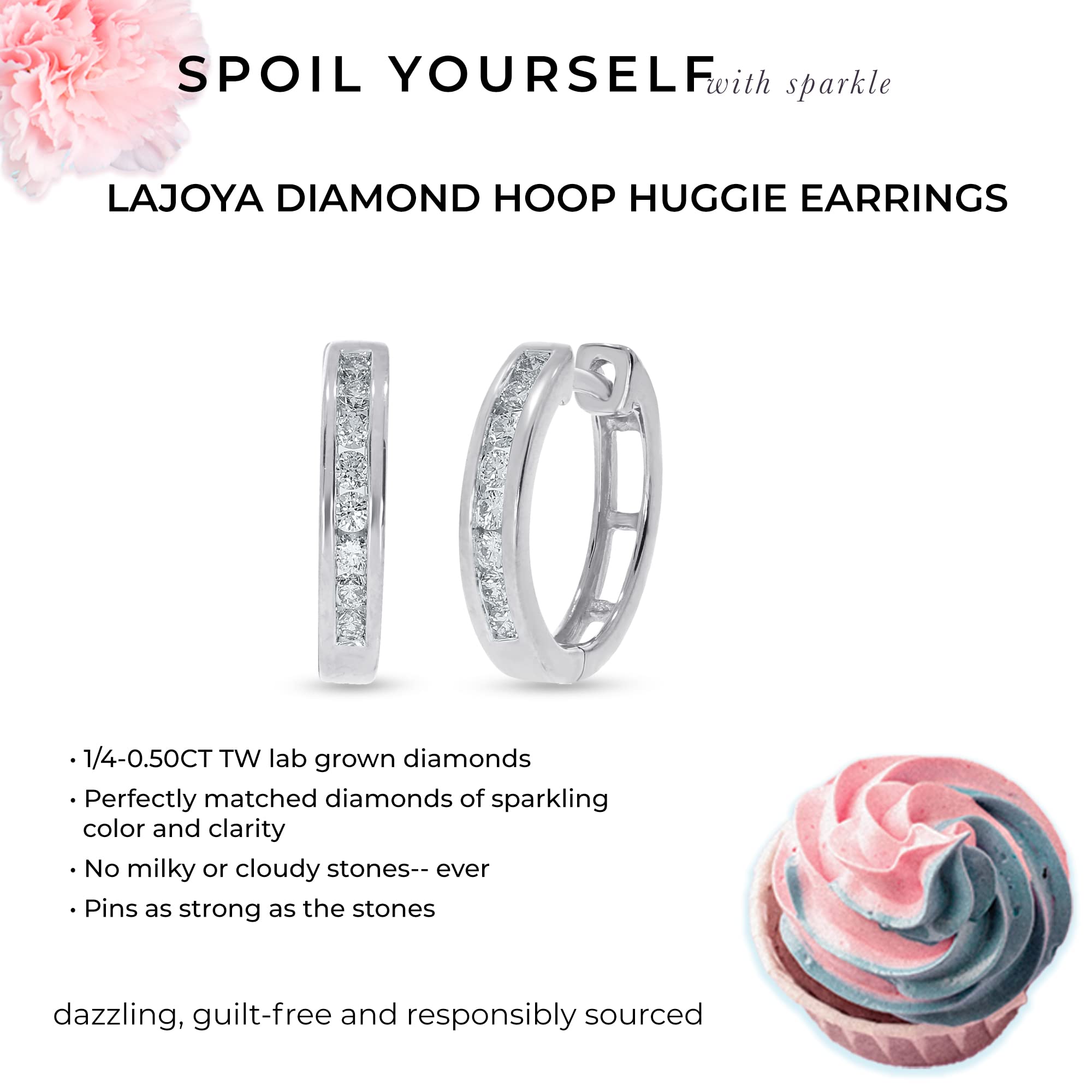 La Joya 1/2 CT TW Lab Made Huggie Hoop Diamond Earrings For Women | Real Sterling Silver White Gold Plated Diamond Huggies Earrings For Women