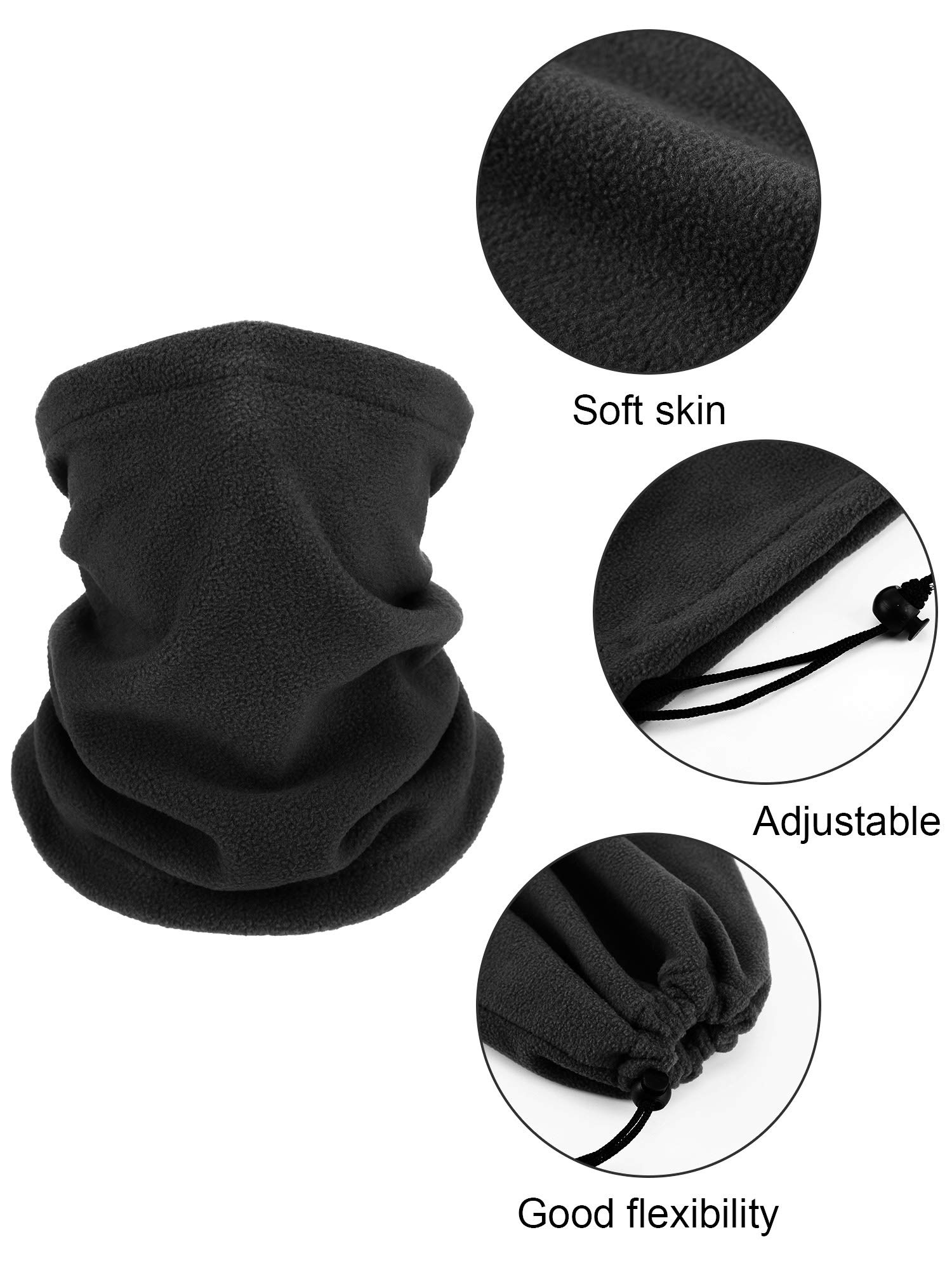 4 Pieces Kids Snood Winter Neck Warmers Fleece Gaiter Windproof Cuellos Cover (Black, Dark Grey, Royal Blue, Navy Blue)