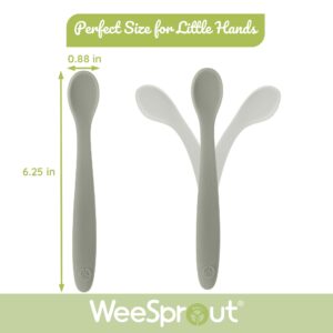 WeeSprout Silicone Baby Spoons - First Stage Infant Feeding Utensils With Soft-Tip, Bendable Kitchenware for Parent & Self-Feeding, Ultra-Durable, Dishwasher Safe, Travel Case, Set of 3