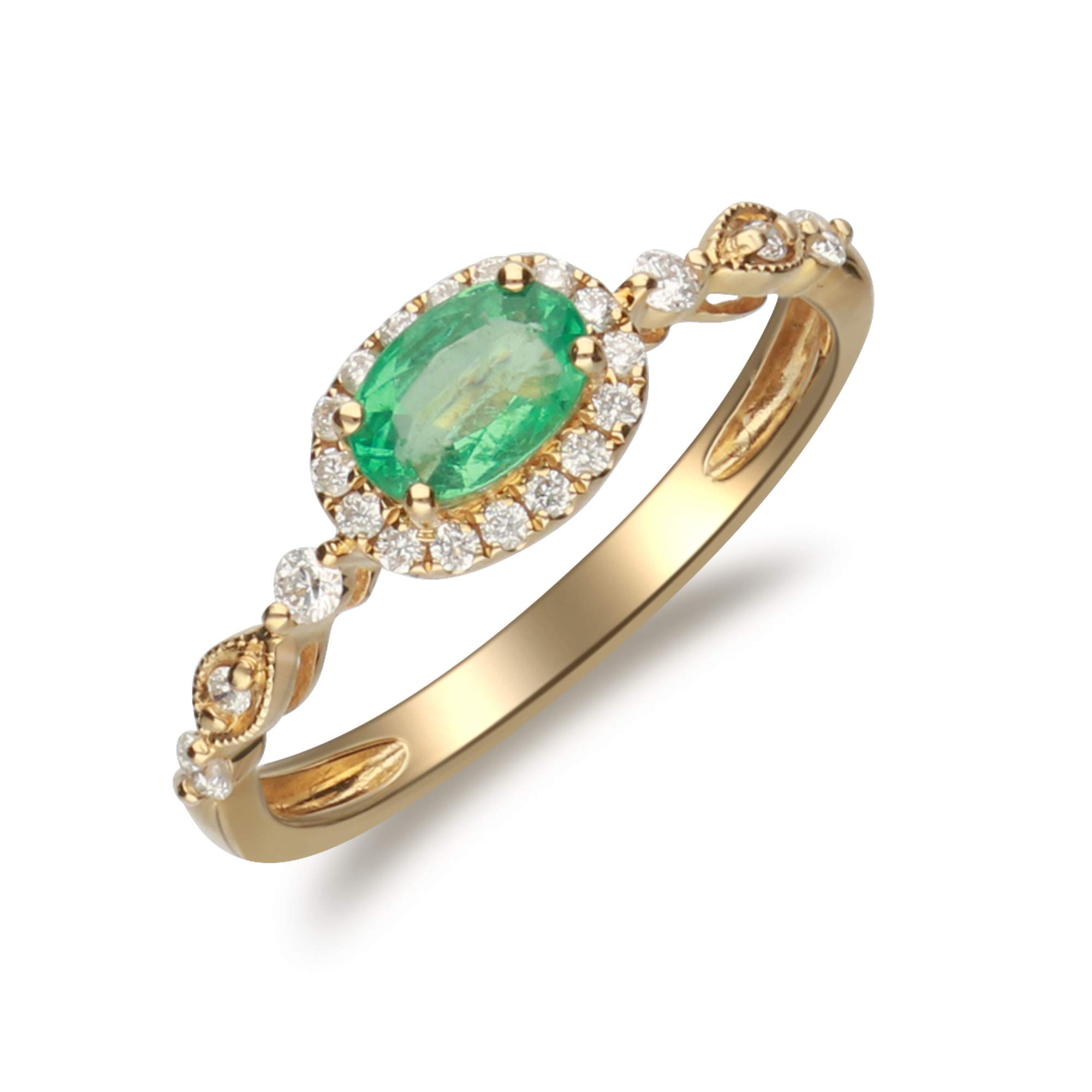 Gin & Grace 14K Yellow Gold Natural Zambian Emerald Ring with Natural Diamonds for Women | Ethically, authentically & organically sourced Oval-Cut Emerald Jewelry for her | Emerald Ring for Women