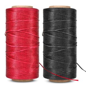 flexzion waxed thread - 284 yards 0.8mm 150d polyester wax thread for leather sewing, bookbinding, stitching, & diy projects (2 pack, red & black)