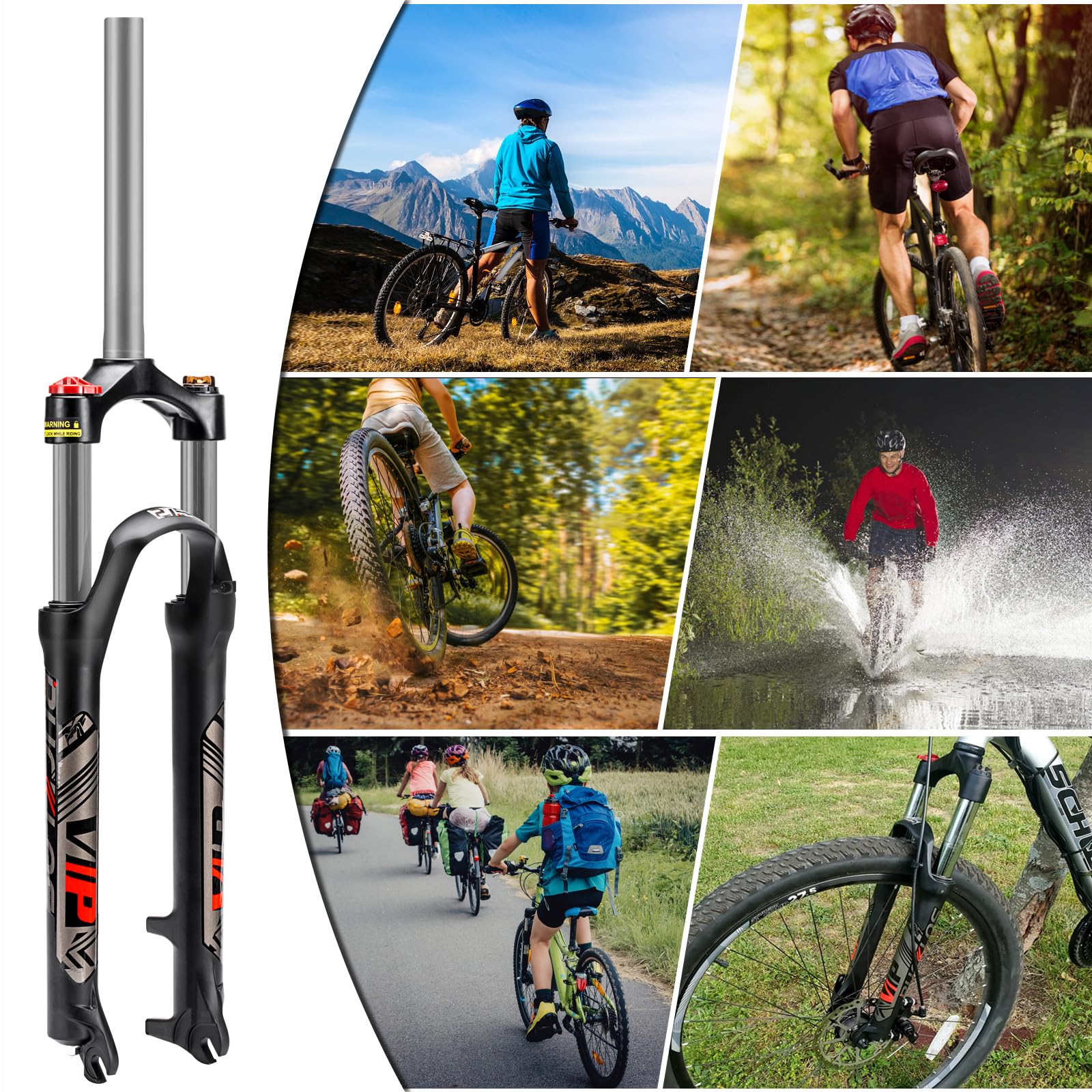 BUCKLOS 26/27.5/29 MTB Suspension Fork Travel 100mm, 28.6mm Straight Tube QR 9mm Crown Lockout Aluminum Alloy XC Mountain Bike Front Forks