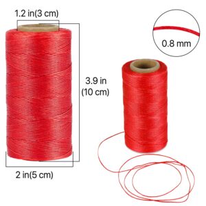 Flexzion Waxed Thread - 284 Yards 0.8mm 150D Polyester Wax Thread for Leather Sewing, Bookbinding, Stitching, & DIY Projects (2 Pack, Red & Black)