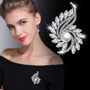 BCCloud Party Holiday Wedding Brooch for Women and 925 Sterling Silver Earrings with Glitter Pearl Rhinestone Jewelry Set for Women