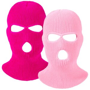 2 pieces 3-hole ski mask knitted face cover winter balaclava full face mask for winter outdoor sports (pink, rose red)