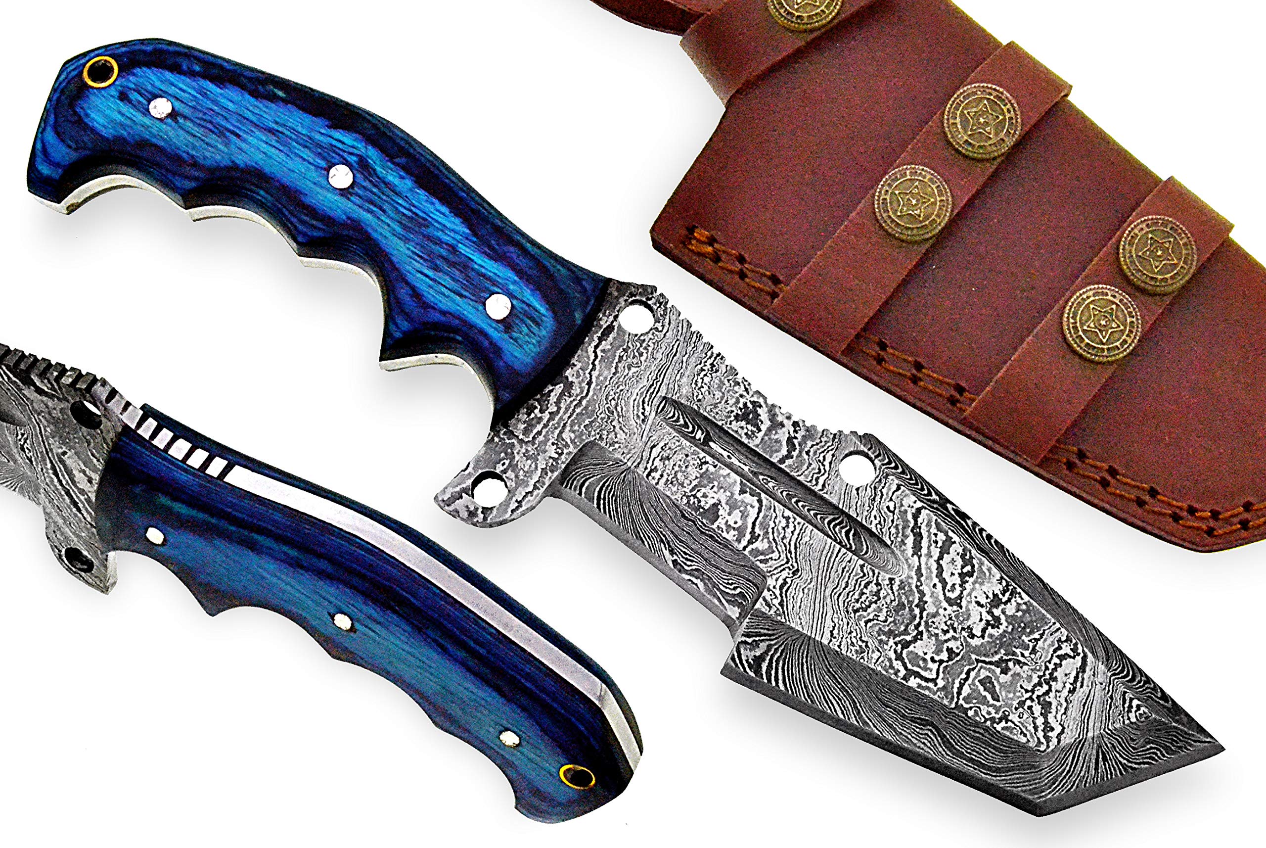 Tactical Combat Custom Made Damascus Steel Hunting Knife/Tracker Knife FBK-15315 Blue (Blue Wood)