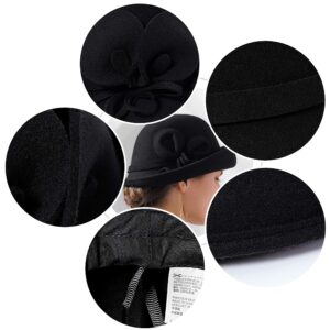 Bienvenu 1920 Vintage Cloche Bucket Hat Women Church Derby Party 100% Wool Hat,Black