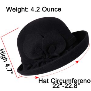 Bienvenu 1920 Vintage Cloche Bucket Hat Women Church Derby Party 100% Wool Hat,Black