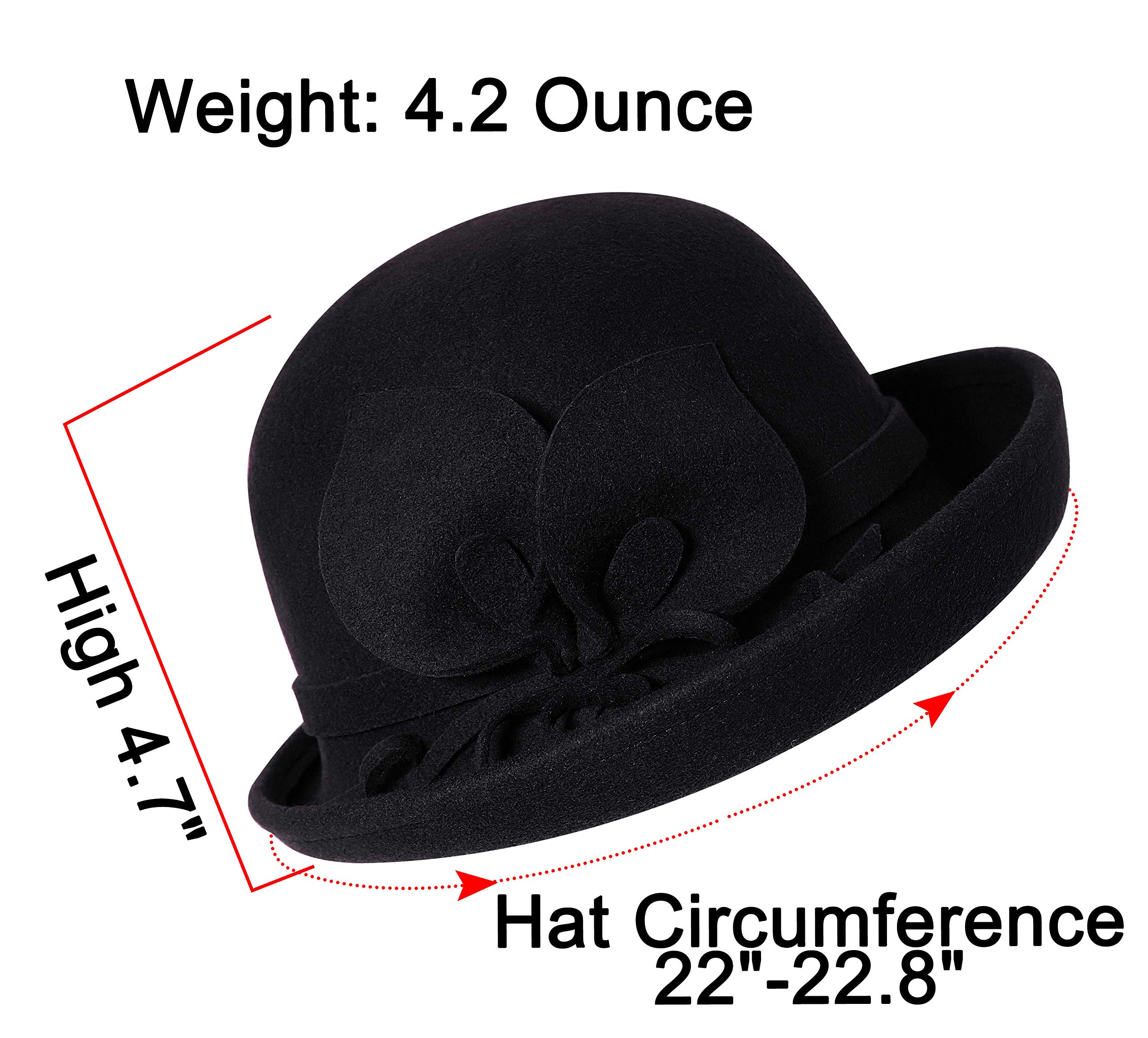 Bienvenu 1920 Vintage Cloche Bucket Hat Women Church Derby Party 100% Wool Hat,Black