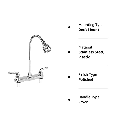 EXCELFU RV Kitchen Faucet, RV Sink Faucets for Kitchen with Flexible Arc 360 Degree Rotatable Sprayer, RV Kitchen Sink Faucet Replacement for Campers, RVs Motorhomes, Travel Trailers (8 inches Apart)