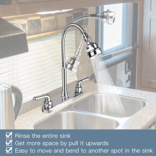 EXCELFU RV Kitchen Faucet, RV Sink Faucets for Kitchen with Flexible Arc 360 Degree Rotatable Sprayer, RV Kitchen Sink Faucet Replacement for Campers, RVs Motorhomes, Travel Trailers (8 inches Apart)