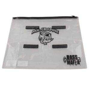 mr. crappie money bag 4 banger | bass mafia waterproof bag for bait & phones | holder for items while fishing | four 4x5.5 pockets | 13x15 | clear