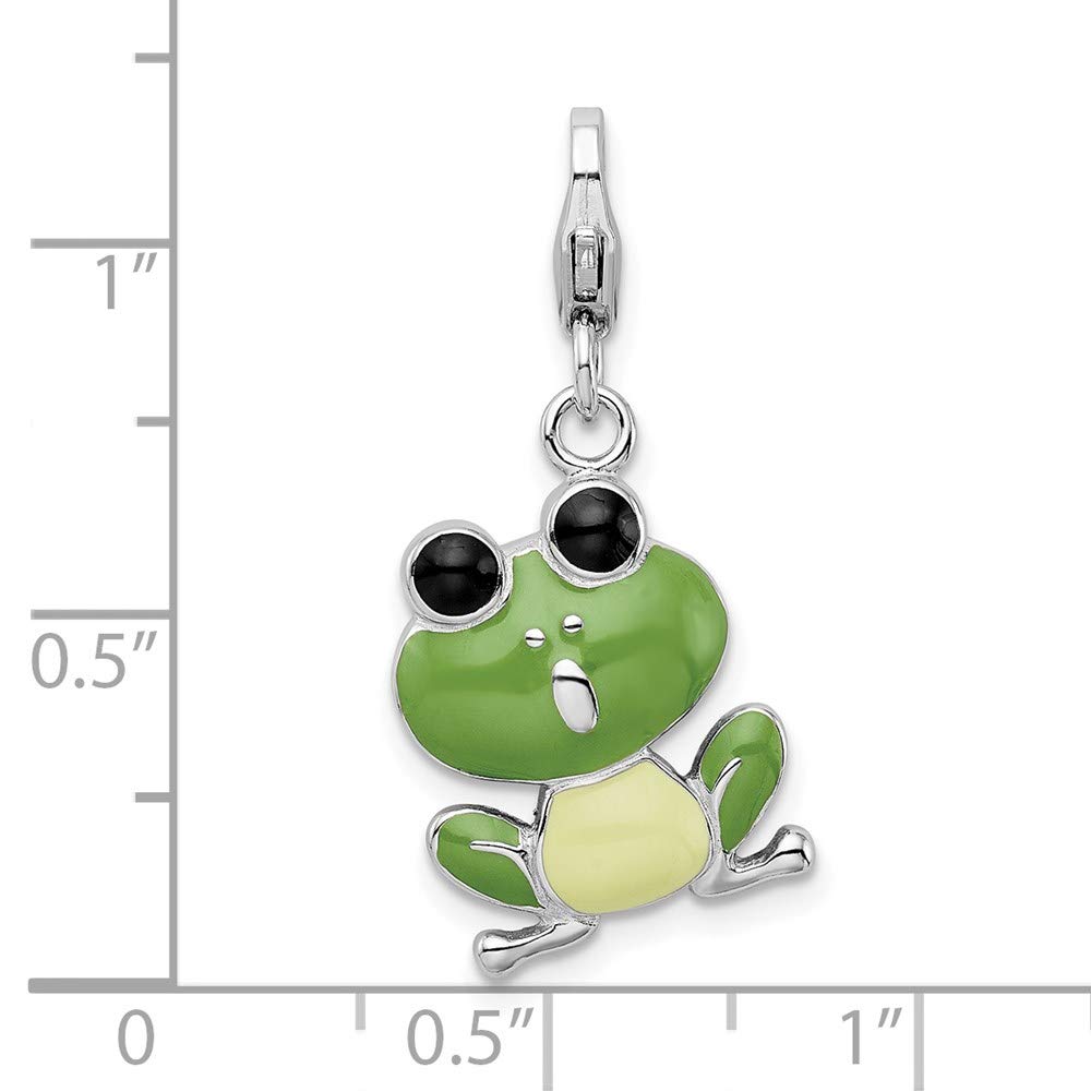 Amore La Vita Sterling Silver Rhodium-plated Polished Enameled Frog Charm with Fancy Lobster Clasp QQCC716