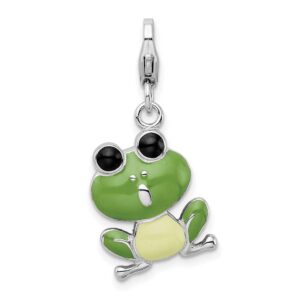 amore la vita sterling silver rhodium-plated polished enameled frog charm with fancy lobster clasp qqcc716