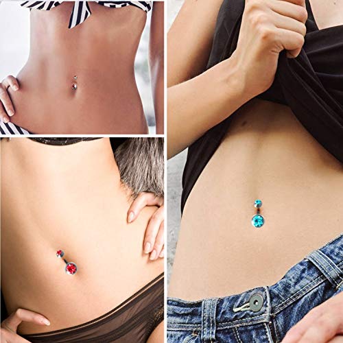 OMAIGAR Belly Button Rings 30 Pieces, Surgical Stainless Steel Belly Rings for Women with Colorful Crystal Diamonds, Body Piercing Navel Ring as Ideal Jewelry Set