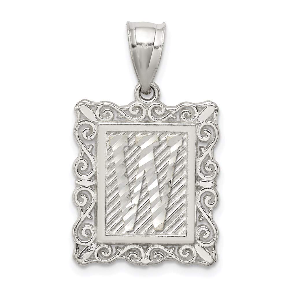 Sterling Silver Square Diamond-cut Letter W Initial Pendant QQC2770W