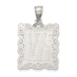 Sterling Silver Square Diamond-cut Letter W Initial Pendant QQC2770W