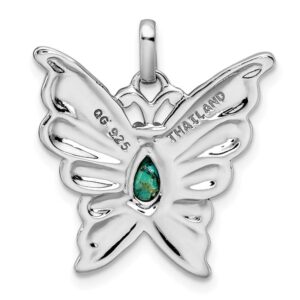 Sterling Silver Rhodium/Oxidized Reconstituted Turquoise Butterfly Pendant QQP5013