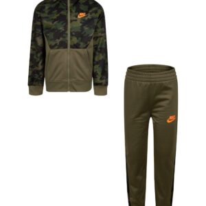 Nike Boy`s Therma Dri Fit Jacket & Pants 2 Piece Set (MediumOlive(86H109-E6F)/Orange, 6)