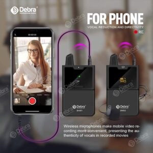 D Debra DV-02 UHF Wireless Lavalier Microphone with Remote Real-time Monitor Compatible with Smart Phone, DSLR Camera for Video Recording Interview (DV-02)