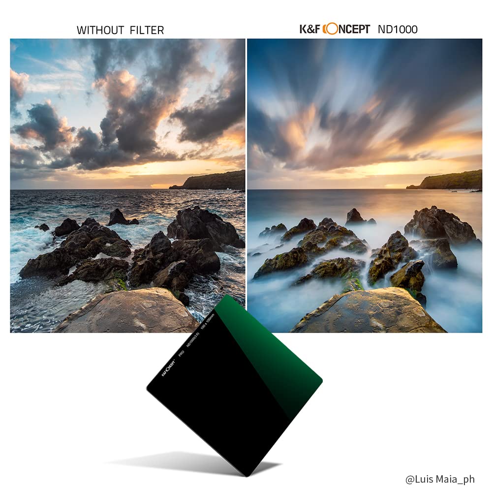 K&F Concept 100mm Square ND1000 (10 Stop) Filter +150mm Soft GND8 Filter (3 stops) + Metal Filter Holder + 8 x Filter Adapter Rings Square ND Filter Kit for Camera Lens