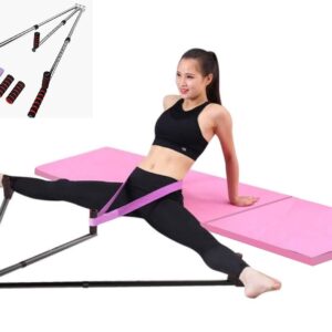 Pro-Gymnastics Gymnastics Mat 2" Thick Tri-Fold Folding Exercise Tumble Mat - with 3 Bar Leg Stretcher Flexibility Stretching Machine for Gymnastics, Yoga, Aerobics, MMA, Home Gym Exercise Workout Mat