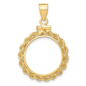 wideband distinguished coin jewelry 14k polished rope 16.5mm x 1.35mm screw top coin bezel pendant qc1215/16.5